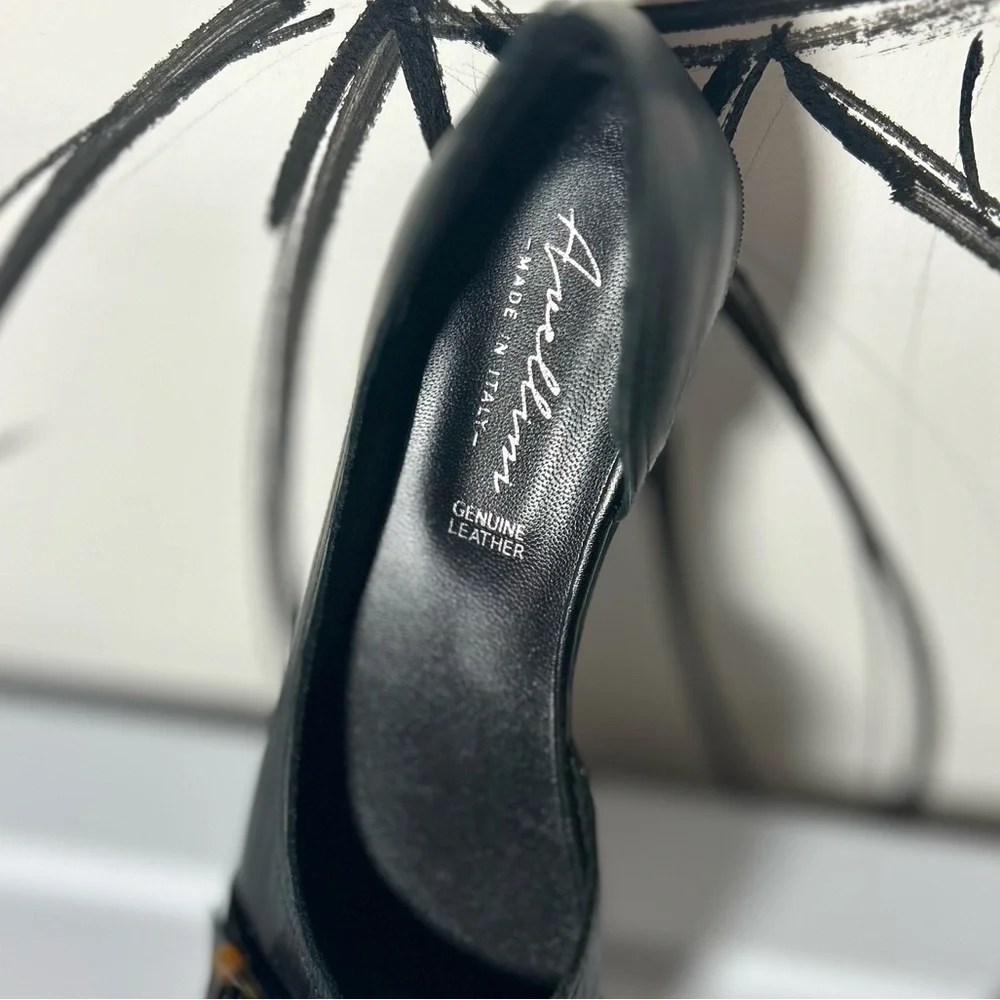 NEW Avellini Black Leather Open-Toe Flats with Buckle, Women’s Size 8 - Picture 3 of 9